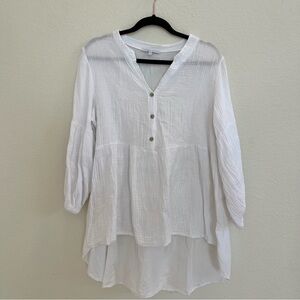 White 100% Cotton Gauze Tunic Made in Italy Boho Coastal Lightweight Top Capsule
